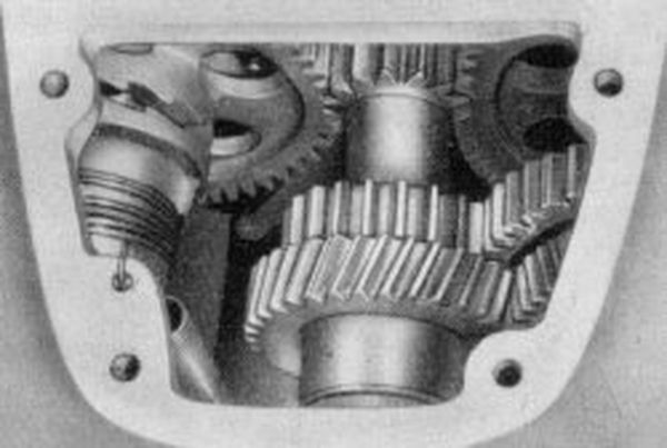 BK350 Getriebe - Blick in den geöffneten Schaulochdeckel