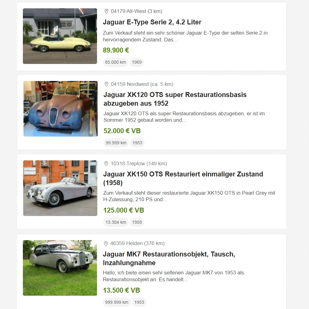 Gebrauchtwagensuche Jaguar Oldtimer