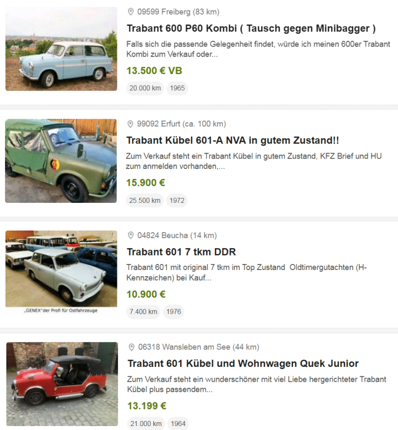 Gebrauchtwagensuche Trabant  (Sachenring Zwickau)