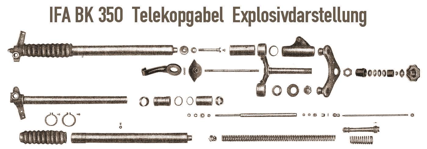 Telegabel Instandsetzung IFA MZ BK 350 Baujahr 1952 bis 1959 - BK350 Teleskopgabel ausbauen, Buchsen berholen, Federn erneuern, l einfllen und Standrohre regenerieren.